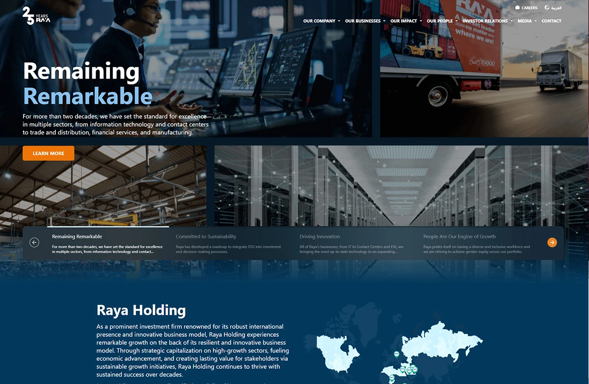 Raya Corp website homepage